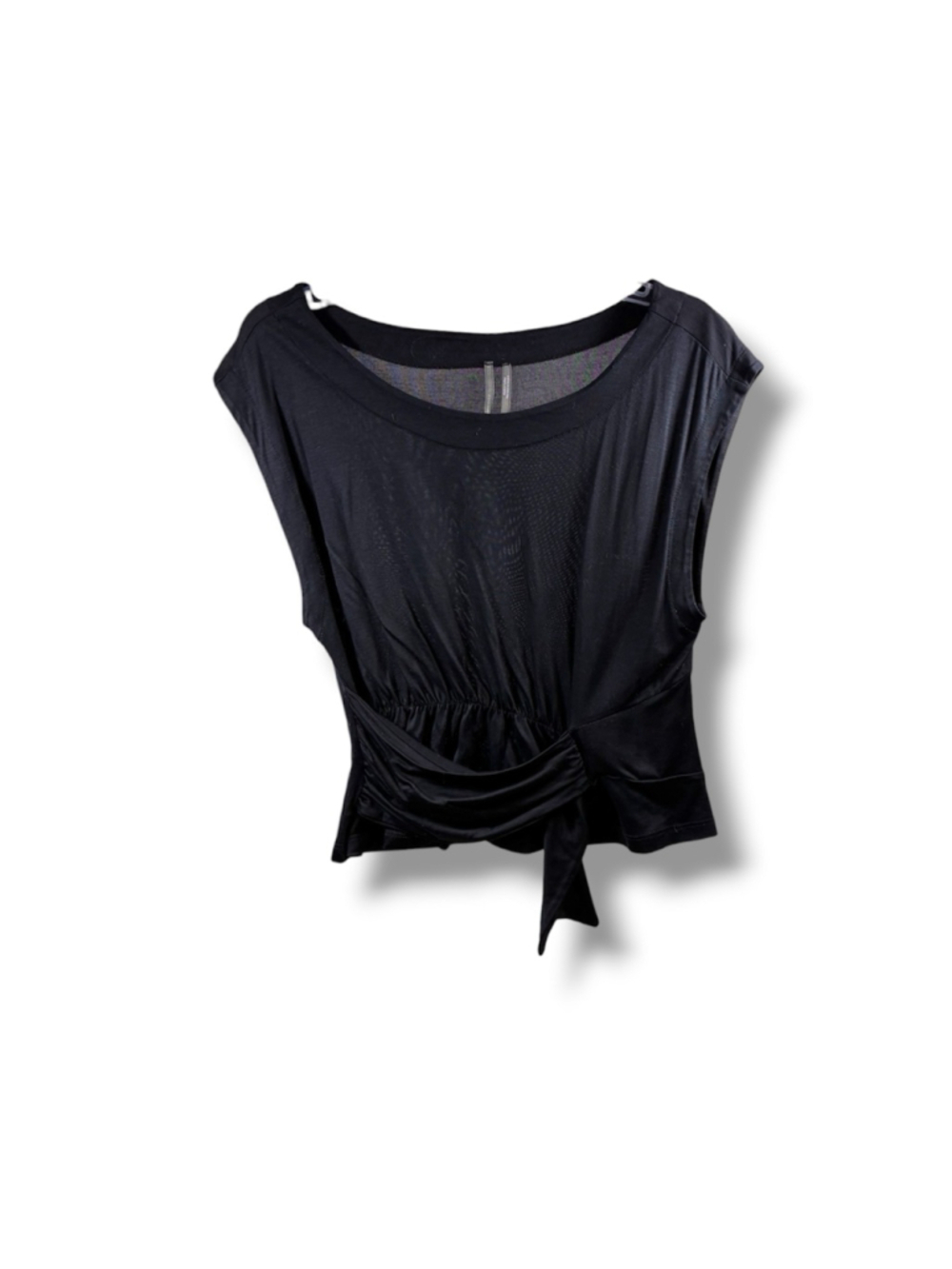 Anthropologie Sleeveless Black Round Neck Tie Waist Top in Black Size S